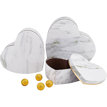 Paper Candy Boxes, Baby Shower Gift Box, Heart with Marble Pattern, White, 14~19.6x15.6~21.2x6.5~9cm, 3pcs/set