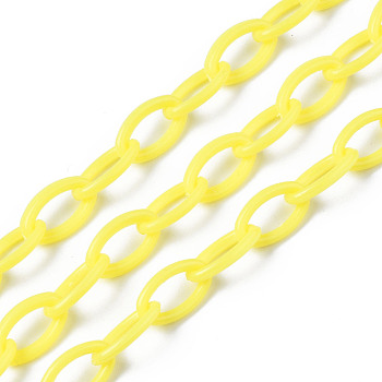Handmade Opaque Acrylic Cable Chains, Oval, Yellow, 13x8x2mm