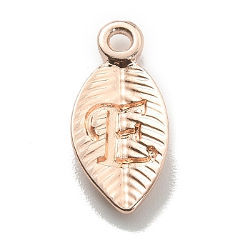 Alloy Pendants, Leaf with Letter Charm, Rose Gold, Letter.E, 15.5x7.5x2.5mm, Hole: 1.5mm