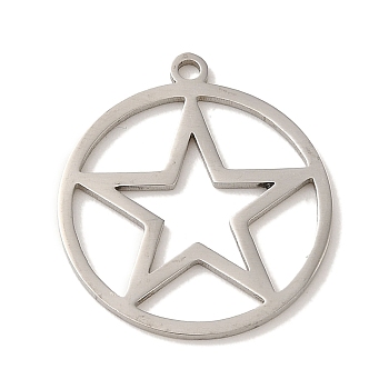 201 Stainless Steel Pendants, Laser Cut, Ring with Star Charm, Stainless Steel Color, 22x19.8x1mm, Hole: 1.2mm