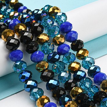 Glass Beads Strands, Faceted, Rondelle, Medium Blue, 10x8mm, Hole: 1mm, about 63~65pcs/strand, 19.2~20 inch(48~50cm)