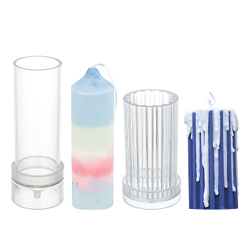 Olycraft 2 Pcs 2 Styles Plastic Candle Molds, Pillar DIY Candle Making Supplies, Clear, 1pc/style
