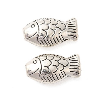 Tibetan Style Alloy Beads, Fish, Antique Silver, 9.5x17x6mm, Hole: 1.9mm