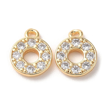 Brass Micro Pave Cubic Zirconia Charms, Flat Round, Real 18K Gold Plated, 10x8x2mm, Hole: 1.2mm
