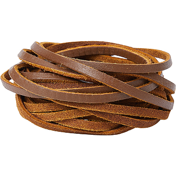 Flat Cowhide Leather Jewelry Cord, Jewelry DIY Making Material, Sienna, 4x2mm