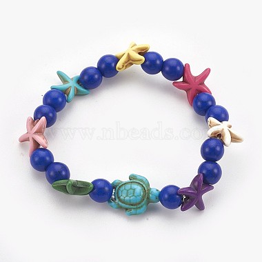 Bracelets extensibles pour enfants en perles synthétiques turquoise (teintes)(BJEW-JB03889)-2