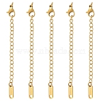 5Pcs 304 Stainless Steel Curb Chain Extender, End Chains with Lobster Claw Clasps and Oval Chain Tabs, Real 18K Gold Plated, 73mm(STAS-YW0003-58G)