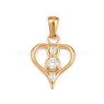316 Surgical Stainless Steel Micro Pave Clear Cubic Zirconia Pendants, Heart Charms, PVD Vacuum Plating, Real 18K Gold Plated, 20x15.5x3mm, Hole: 5x2mm(STAS-A137-02A-G)