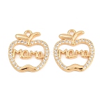 Mother's Day Brass Micro Pave Clear Cubic Zirconia Pendants, Nickel Free, Apple with Word mama Charms, Real 18K Gold Plated, 17.5x16x1.5mm, Hole: 1.6mm(KK-A298-16G)