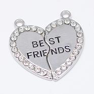 Heart Alloy Rhinestone Split Pendants, with Words Best Friends, Cadmium Free & Lead Free, Platinum, 32.5x31x3mm, Hole: 2mm(TIBEP-S293-061P-LF)
