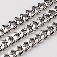 304 Stainless Steel Cuban Link Chains, Chunky Curb Chains, Faceted, Unwelded, Stainless Steel Color, Link: 7x5x1.3mm(CHS-K001-19P)