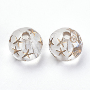 Plating Acrylic Beads, Metal Enlaced, Round with Star, Clear, 9.5x9mm, Hole: 2mm, about 930pcs/500g(OACR-S016-66)