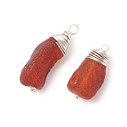 Natural Amber Pendants, Chips Charms, with Brass Loops, Silver, 10~29x8~11x7~10mm, Hole: 2~2.5mm(PALLOY-JF01827-01)