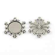 Tibetan Style Zinc Alloy Snowflake Pendant Cabochons Settings, Lead Free & Cadmium Free, Antique Silver, Flat Round Tray: 25mm, 42.5x42.3x2mm, Hole: 4mm, about 69pcs/500g(TIBEP-R334-250AS-RS)