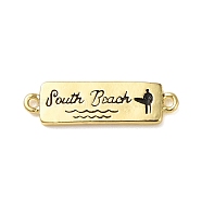Beach Theme Rack Plating Brass Rectangle Connector Charms, Word South Beach Links, Long-Lasting Plated, Cadmium Free & Lead Free, Real 18K Gold Plated, 6x21.5x1.5mm, Hole: 1.2mm(KK-P261-08D-G08)
