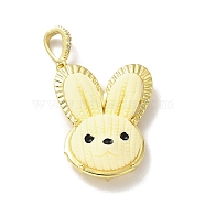 Opaque Resin Pendants, Large Hole Pendant, with Real 18K Gold Plated Brass Findings & Clear Cubic Zirconia, Cadmium Free & Lead Free, Rabbit Head, Light Yellow, 32x25x10mm, Hole: 4.5x7mm(KK-G406-11G)