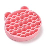 Silicone Makeup Cleaning Brush Scrubber Mat Portable Washing Tool, Double Duty, Bear Shape, Pink, 10.4x11x2.5cm(MRMJ-H002-01C)