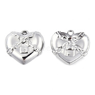 201 Stainless Steel Pendants, Locked Heart Charm, Stainless Steel Color, 19.5x20x3.5mm, Hole: 1.8mm(STAS-N098-145P)