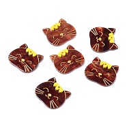 Embossed Graffiti Acrylic Pendants, for Earring Making, Cat, Coconut Brown, 28.5x33x4.5mm, Hole: 1.6mm(MACR-C011-05)