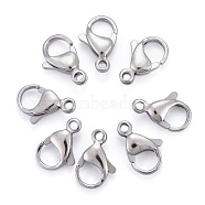 304 Stainless Steel Lobster Claw Clasps, Parrot Trigger Clasps, Manual Polishing, Stainless Steel Color, 13x8x4mm, Hole: 1.5mm(STAS-AB13)