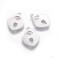 201 Stainless Steel Pendants, Heart Padlock, Stainless Steel Color, 16.5x12.5x0.8mm, Hole: 1.4mm(STAS-L232-023P)