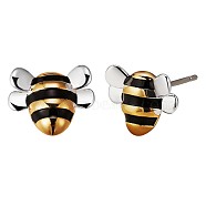 Brass Bee Stud Earrings for Women, Platinum & Golden, 9x11mm(JE920A)
