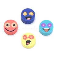 Handmade Polymer Clay Beads, Flat Round with Smiling Face Pattern, Mixed Color, 9x4.5mm, Hole: 1.8mm(CLAY-C001-01)