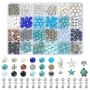 DIY Jewelry Making Finding Kit, Including Alloy Donut Beads & Fishbone Star Pendant & Tube Bail, Glass Round & Acrylic & Synthetic Howlite & Turquoise & Plastic & Rhinestone & Resin Beads, Mixed Color, 371Pcs/box(DIY-FS0005-01)