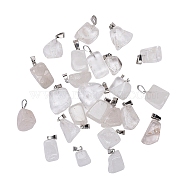 Natural Quartz Crystal Pendants, Rock Crystal Pendants, with Stainless Steel Snap On Bails, Nuggets, 15x10x5mm, Hole: 3mm(G-CJ0001-33B)