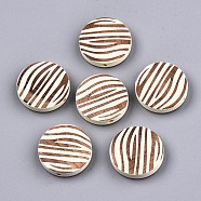 Painted Natural Wood Beads, Laser Engraved Pattern, Flat Round with Zebra-Stripe, Light Yellow, 20x5mm, Hole: 1.5mm(WOOD-T021-50B-08)