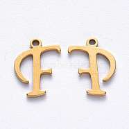 Vacuum Plating 201 Stainless Steel Charms, Laser Cut, Golden, Letter.F, 12x10x1mm, Hole: 1mm(STAS-R105-F-G)