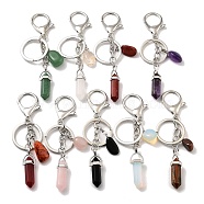 Natural & Synthetic Mixed Gemstone Keychain, with Platinum Plated Iron Split Key Rings, Bullet, 11~11.2cm(KEYC-M022-05)