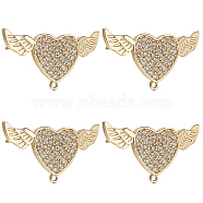 4Pcs Brass Micro Pave Clear Cubic Zirconia Brooch Findings, with Loops, Heart with Angel Wing, Real 18K Gold Plated, 34x16x6.5mm, Hole: 1.2mm(FIND-BBC0002-79)