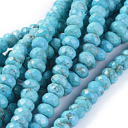 Natural Howlite Beads Strands, Dyed & Heated, Faceted, Rondelle, Dark Turquoise, 8x5mm, Hole: 1mm, about 83pcs/strand, 15.55 inch(39.4cm)(TURQ-P027-53-01)