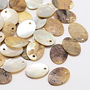 Oval Natural Akoya Shell Charms, Mother of Pearl Shell Pendants, Tan, 16x11x1mm, Hole: 1mm, about 720pcs/bag(SHEL-N031-02)