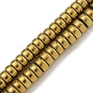 Electroplated Synthetic Non-magnetic Hematite Beads Strands, Disc, Heishi Beads, Golden Plated, 6x3mm, Hole: 1mm, about 135~138pcs/strand, 15.47''~15.75''(39.3~40cm)(G-K361-A04-03)