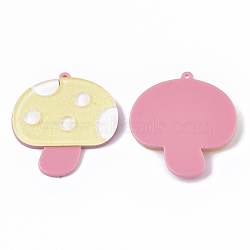 Cellulose Acetate(Resin) Pendants, with Glitter Powder, Mushroom, Yellow, 40.5x38x4.5mm, Hole: 1.6mm(KY-S161-021E)