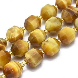 Natural Tiger Eye Beads Strands, Faceted, Round, Gold, 11~12mm, Hole: 1.3mm, about 29pcs/Strand, 14.9 inch~15.7  inch(38~40cm)(G-K303-A13-12mm)