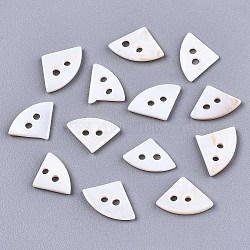 Natural Freshwater Shell Buttons, 2-Hole, Fan Shape, Seashell Color, 8.5x13x1.5mm, Hole: 1.4mm(SHEL-R113-03)