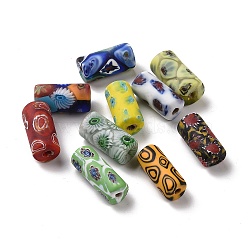 Opaque Handmade Lampwork Beads, Column with Flower Pattern, Random Color, 11.5~14X25.5~29mm, Hole: 3.5mm(LAMP-H061-05)