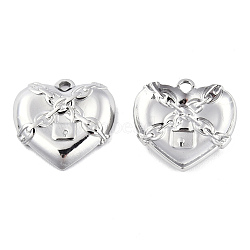 Non-Tarnish 201 Stainless Steel Pendants, Locked Heart Charm, Stainless Steel Color, 19.5x20x3.5mm, Hole: 1.8mm(STAS-N098-145P)