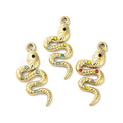 304 Stainless Steel Pendants, with Rhinestone, Snake Charm, Golden, 30x13x2.5mm, Hole: 1.7mm(STAS-A168-06G)