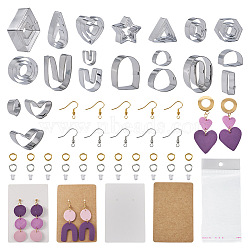 DIY Earring Making Finding Kits, Including 430 Stainless Steel Clay Earring Cutters, Brass Jump Rings & Earring Hooks, Cellophane Bags, Cardboard Cards, Plastic Ear Nuts, Golden & Stainless Steel Color(DIY-FW0001-22)