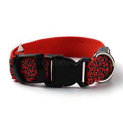 Adjustable Polyester LED Dog Collar, with Water Resistant Flashing Light and Plastic Buckle, Built-in Battery, Leopard Print Pattern, Dark Red, 355~535mm(MP-H001-A01)