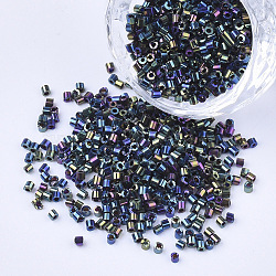 Electroplate Glass Cylinder Beads, Seed Beads, Round Hole, Iris, Colorful, 1.5~2x1~2mm, Hole: 0.8mm, about 8000pcs/bag, about 85~95g/bag(SEED-Q036-01A-B02)