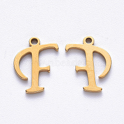 PVD Vacuum Plating 201 Stainless Steel Charms, Laser Cut, Real 18K Gold Plated, Letter.F, 12x10x1mm, Hole: 1mm(STAS-R105-F-G)