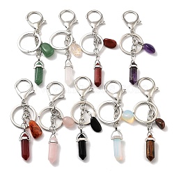 Natural & Synthetic Mixed Gemstone Keychain, with Platinum Plated Iron Split Key Rings, Bullet, 11~11.2cm(KEYC-M022-05)