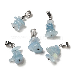 Natural Aquamarine Chip Pendants, Lucky Charms with Stainless Steel Color Plated Stainless Steel Snap on Bails, 24~27x11~14x7~10mm, Hole: 7x4mm(G-H307-07P-13)