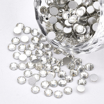 Glass Rhinestone Flat Back Cabochons, Back Plated, Faceted, Half Round, Crystal, SS6, 1.9~2x1mm, about 1440pcs/bag