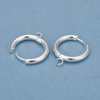 201 Stainless Steel Huggie Hoop Earring Findings, with Horizontal Loop and 316 Surgical Stainless Steel Pin, Silver, 22x20x3mm, Hole: 2.5mm, Pin: 1mm